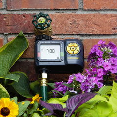 Melnor AquaTimer control panel close-up showing display and easy programming