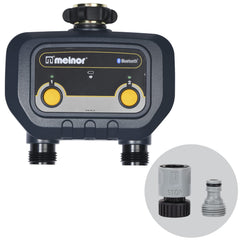Melnor front view timer showing ports and durable housing for easy installation