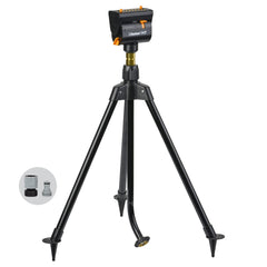 Melnor MiniMax tripod front view showing coverage and compact design benefit