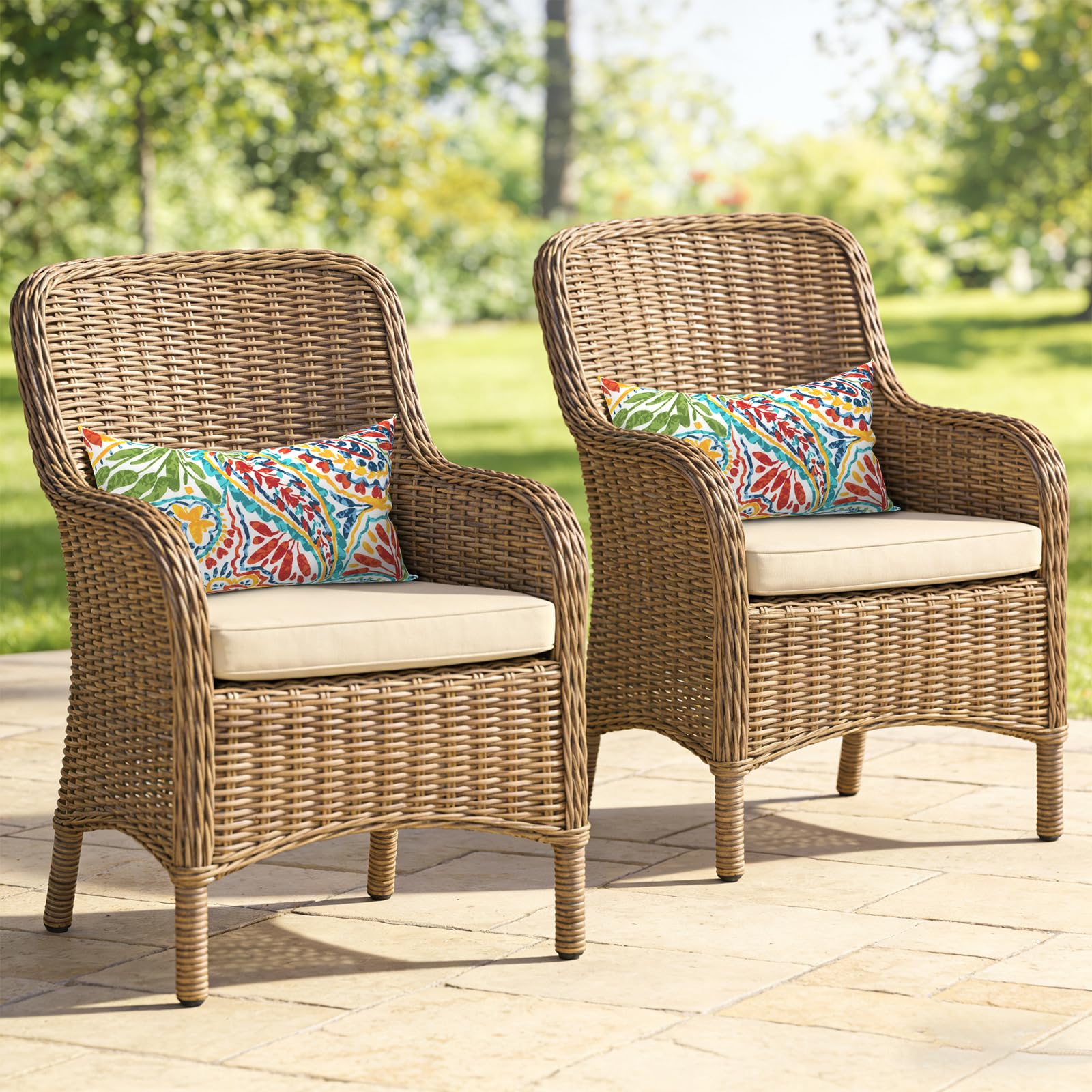 Melody Elephant pillows on wooden bench create colorful patio ambiance