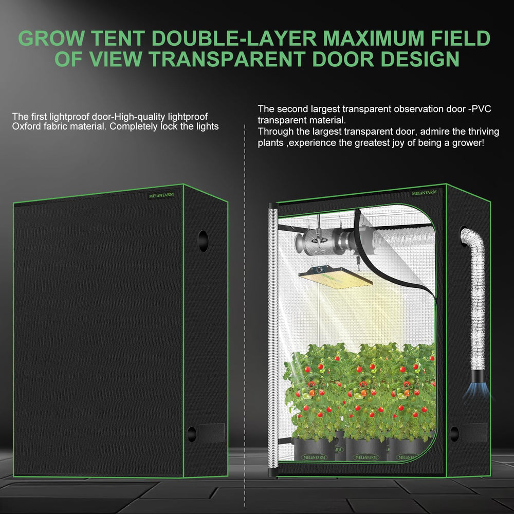 MELONFARM double-layer observation door open to reveal viewing panel for easy plant checks