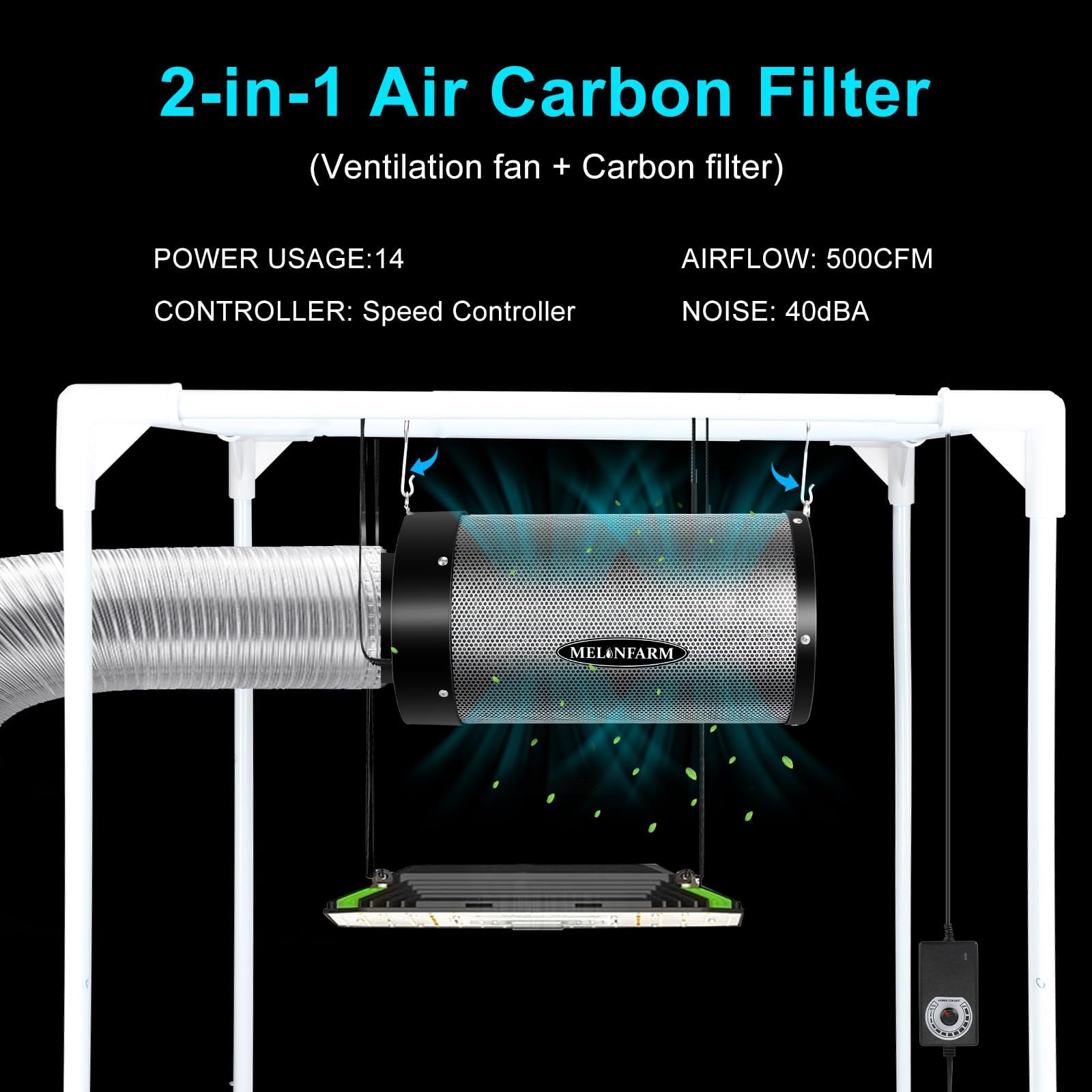 MELONFARM close-up of activated charcoal media highlighting dense adsorption for odor control