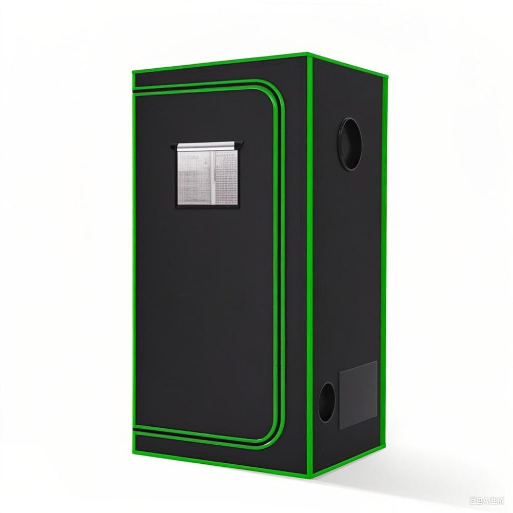 MELONFARM front view of 2x2 grow tent showing size and sealed door, protects plants
