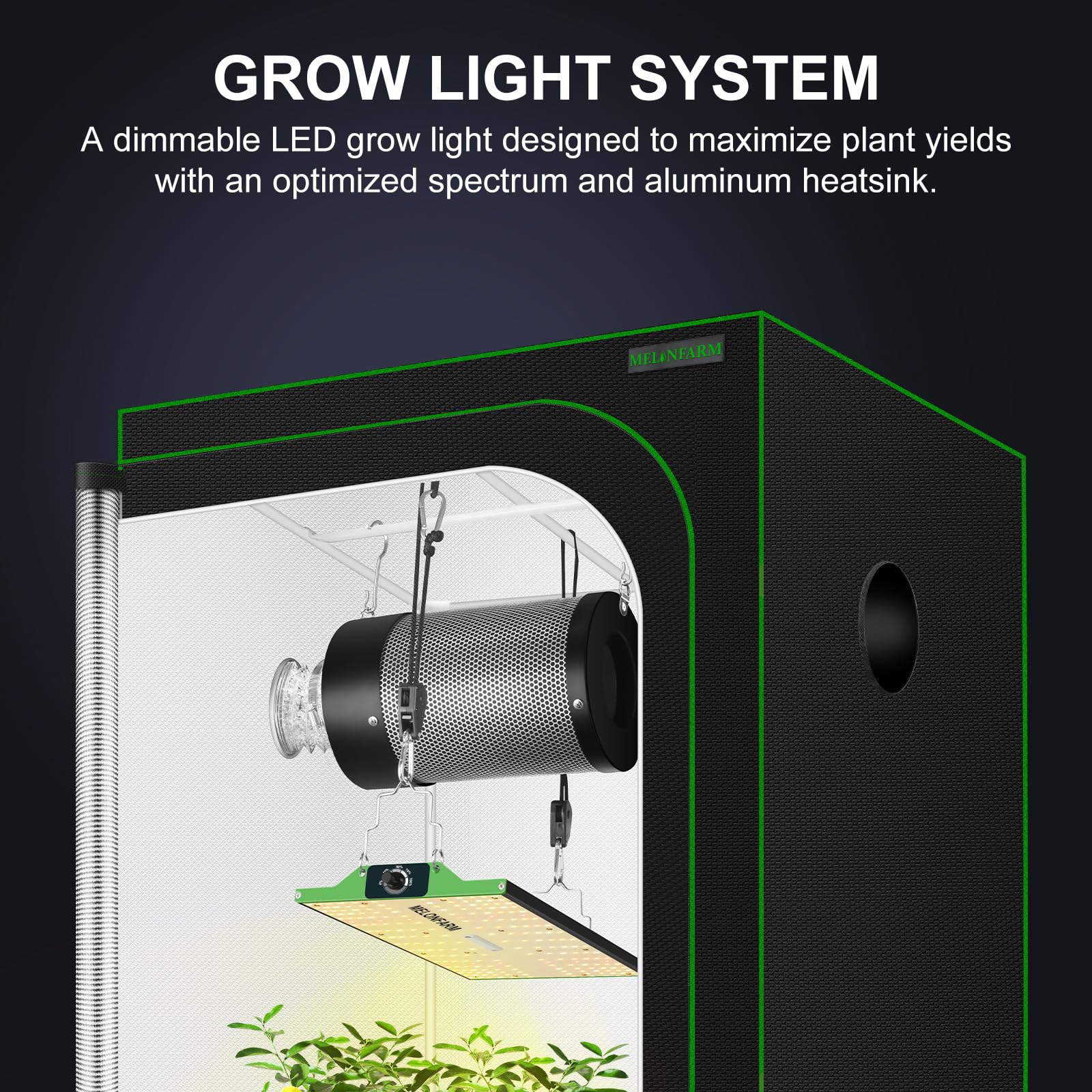 MELONFARM interior setup with plants demonstrating usable grow area