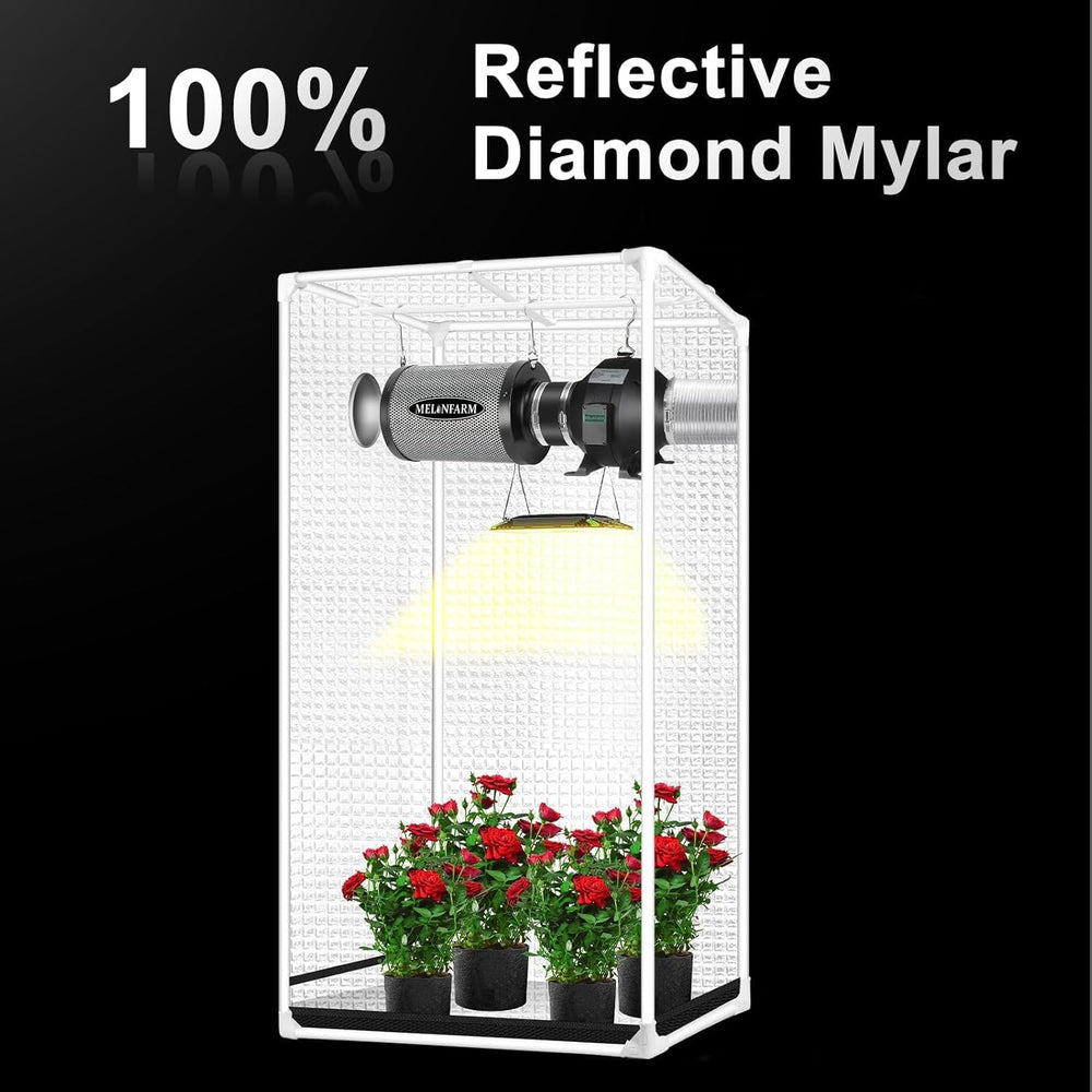 MELONFARM reflective mylar interior maximizing light distribution for healthier canopy coverage