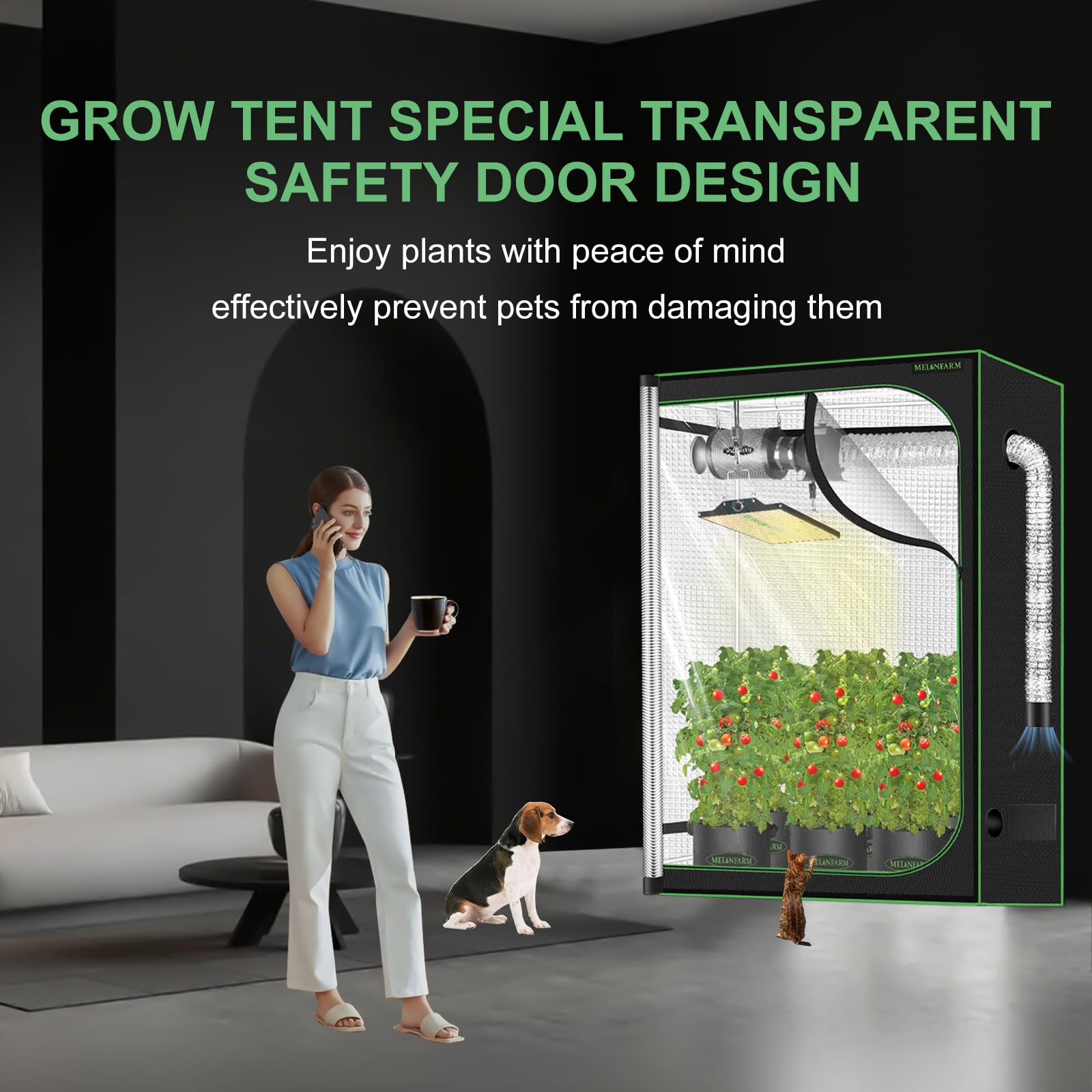 MELONFARM reflective mylar interior maximizing light distribution to boost lamp efficiency