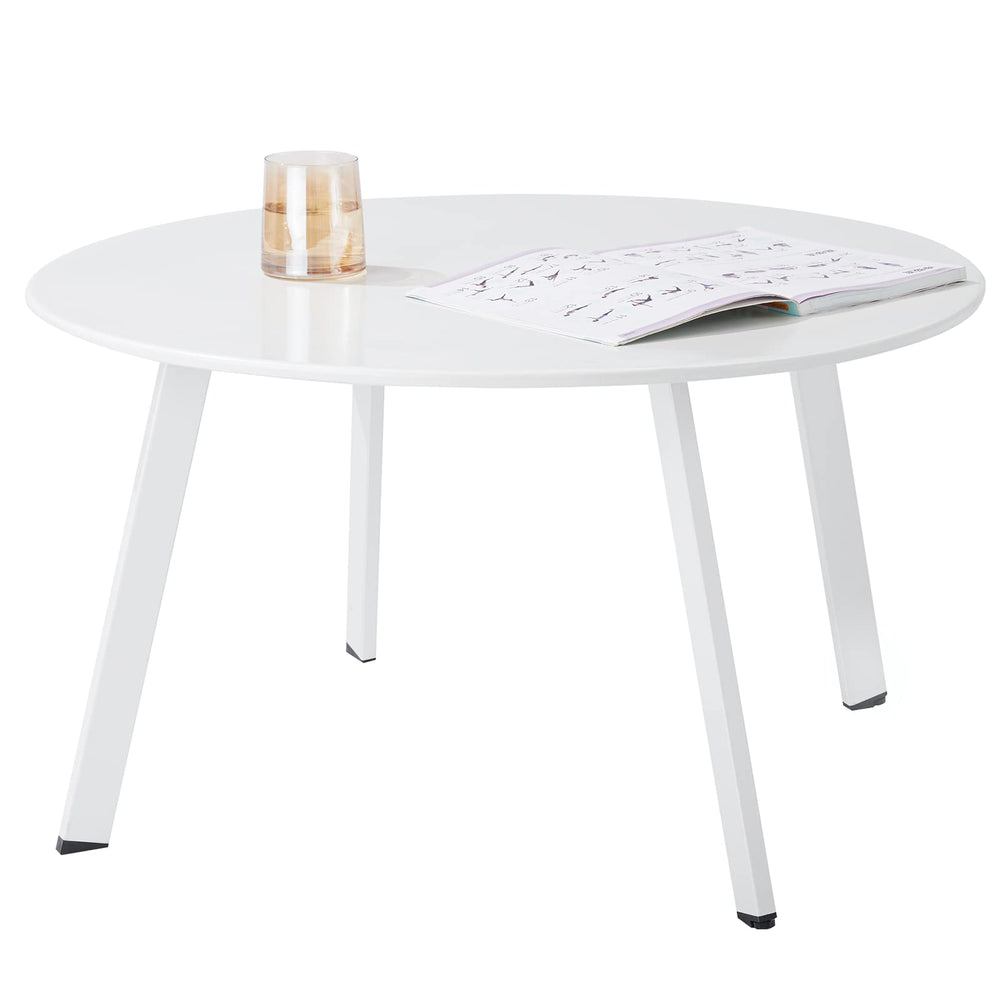 Meluvici front view of white patio table showing minimalist silhouette and durable finish