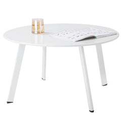 Meluvici front view of white patio table showing minimalist silhouette and durable finish