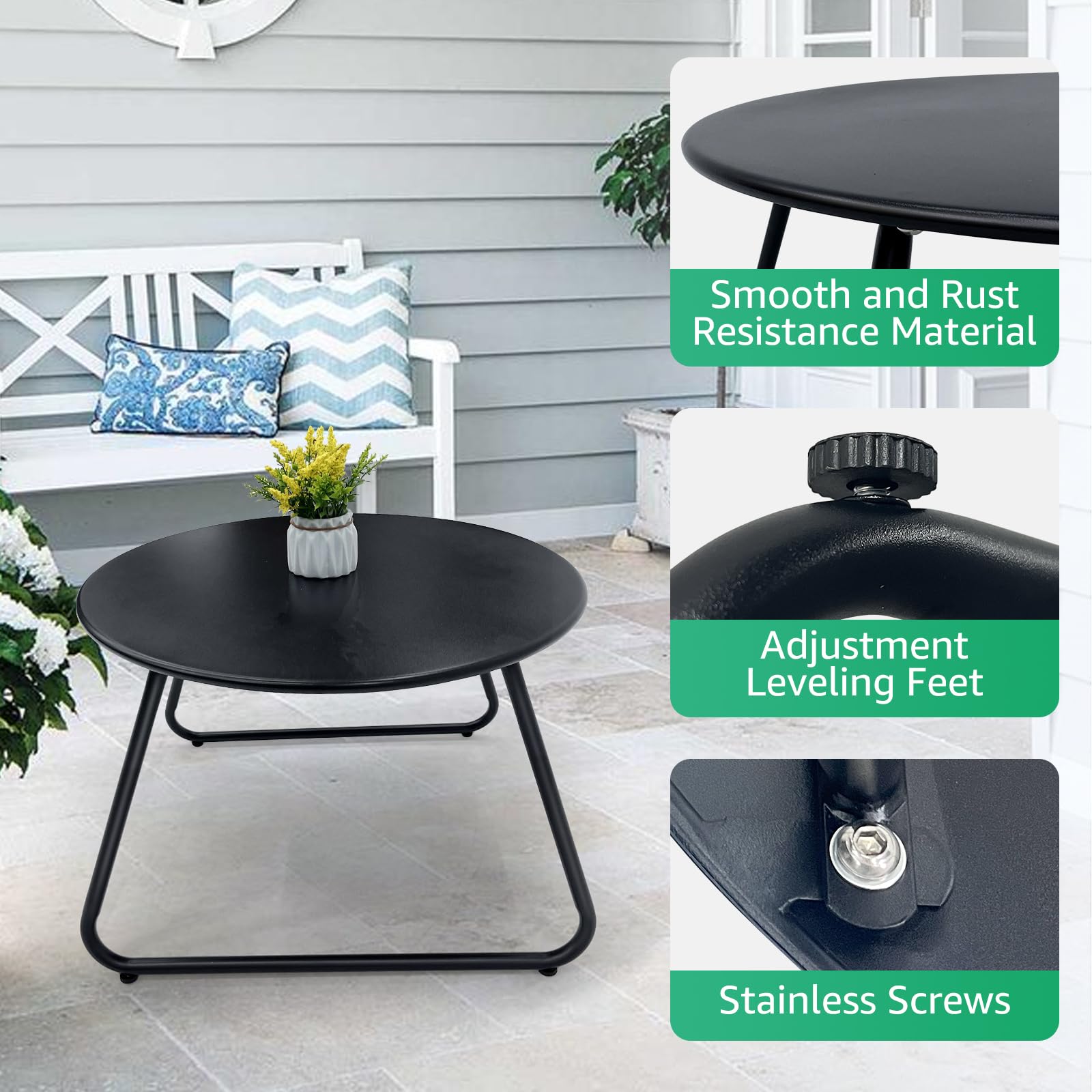 Meluvici large table top detail displaying weather-resistant finish and durability