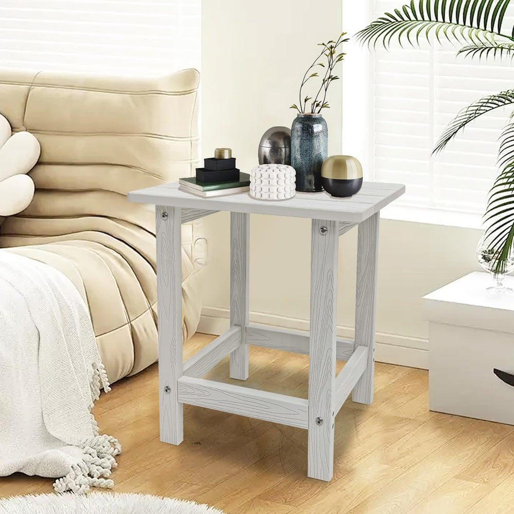 Meluvici side table on porch in lifestyle scene showing low-maintenance outdoor appeal