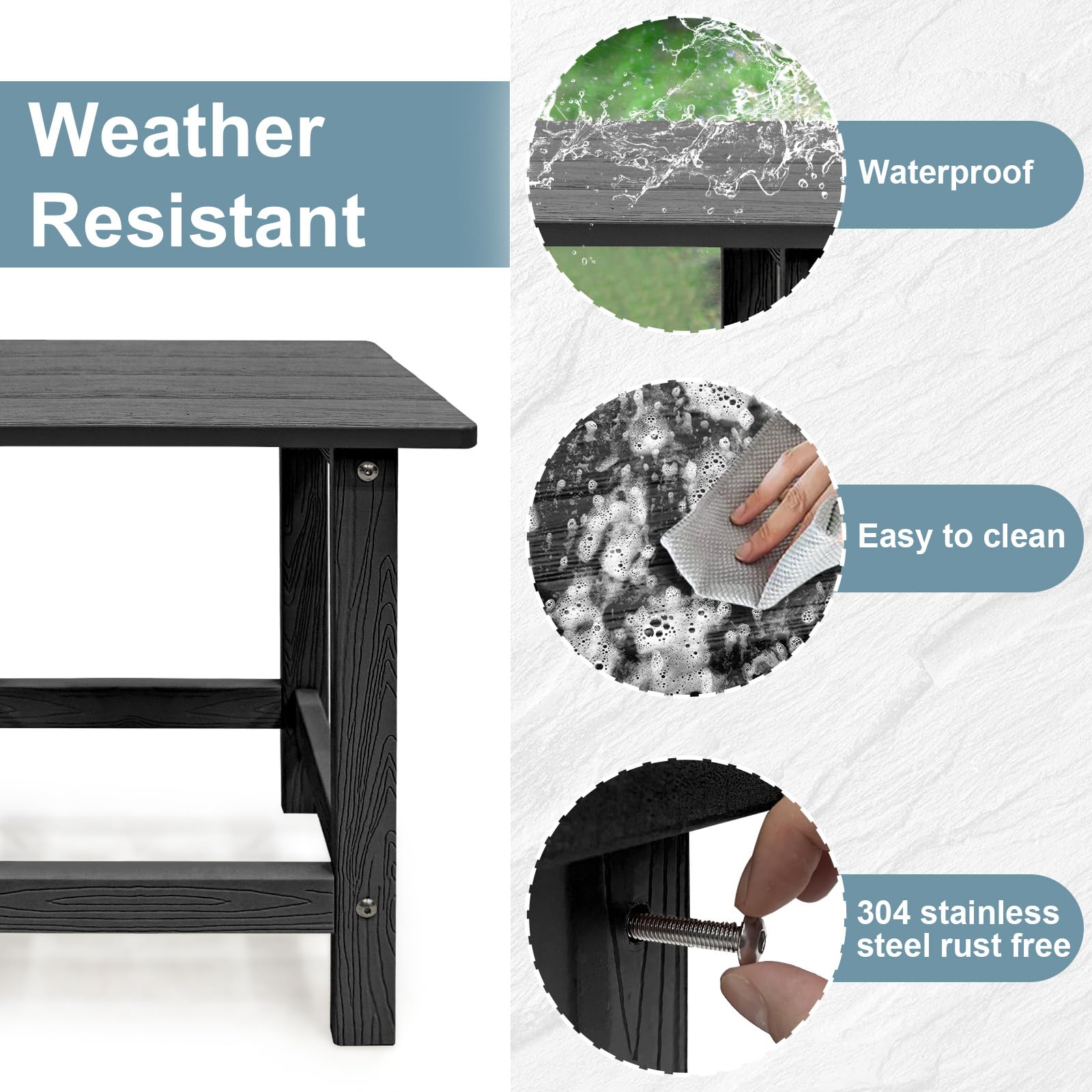 Meluvici side table beside Adirondack chair on deck demonstrating practical use