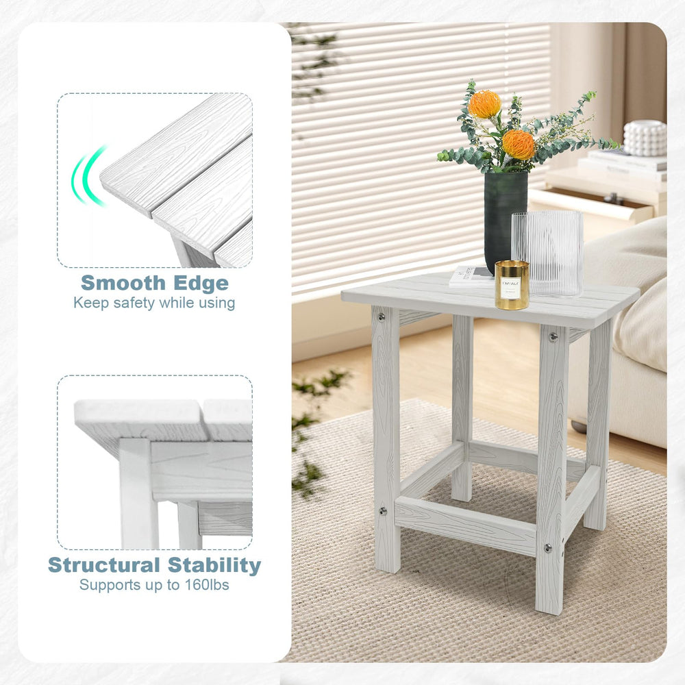 Meluvici table placed beside Adirondack chair demonstrating stable seating companion