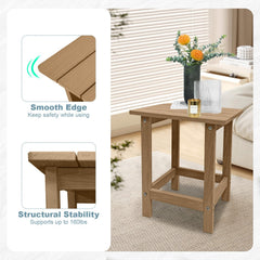 Meluvici table next to chair illustrating size and 300 lb load capacity benefit
