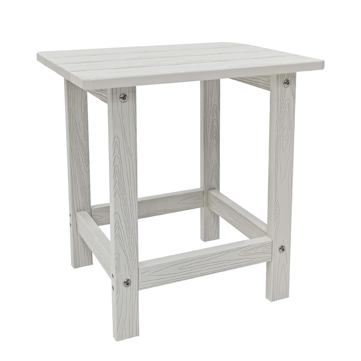 Meluvici white side table front view showing clean lines and weather resistance benefit