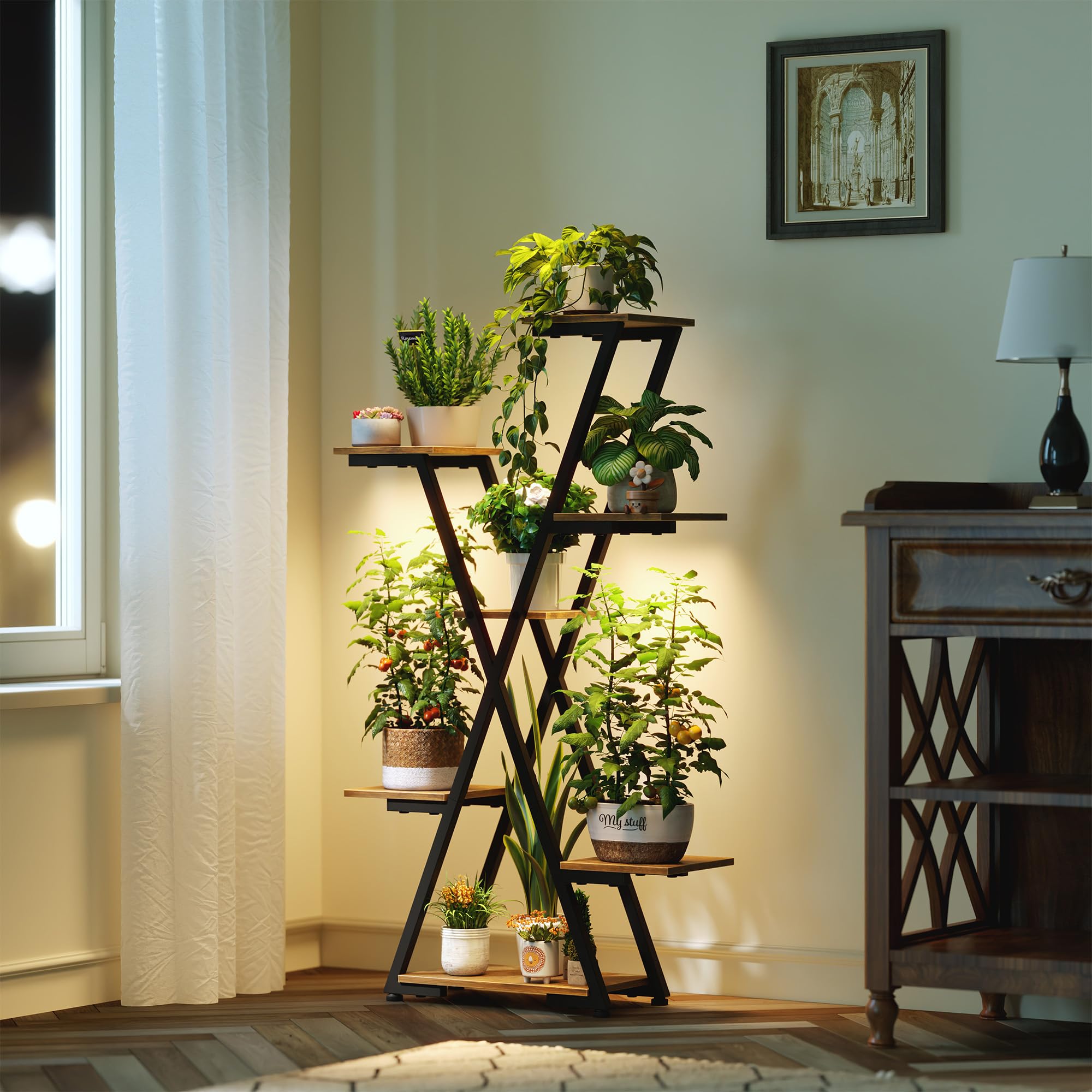 MemoCastle front view showing full multi-tiered plant display and lights