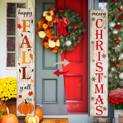 Memorywuu front porch full view showing two-sided seasonal welcome