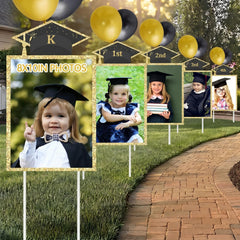 Memorywuu front view of black and gold glitter yard sign showing celebratory effect