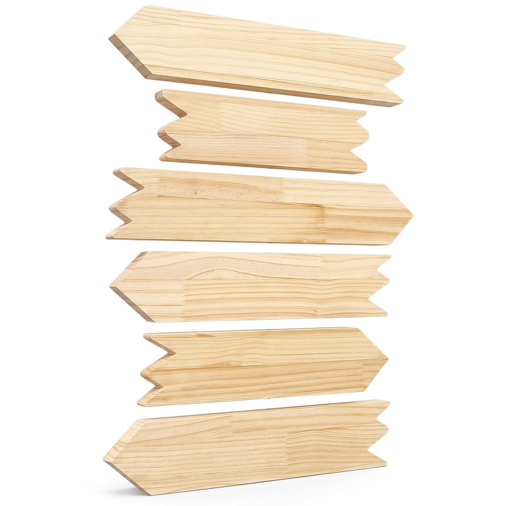 Memorywuu front view six arrow signs showing blank pine canvases for easy customization