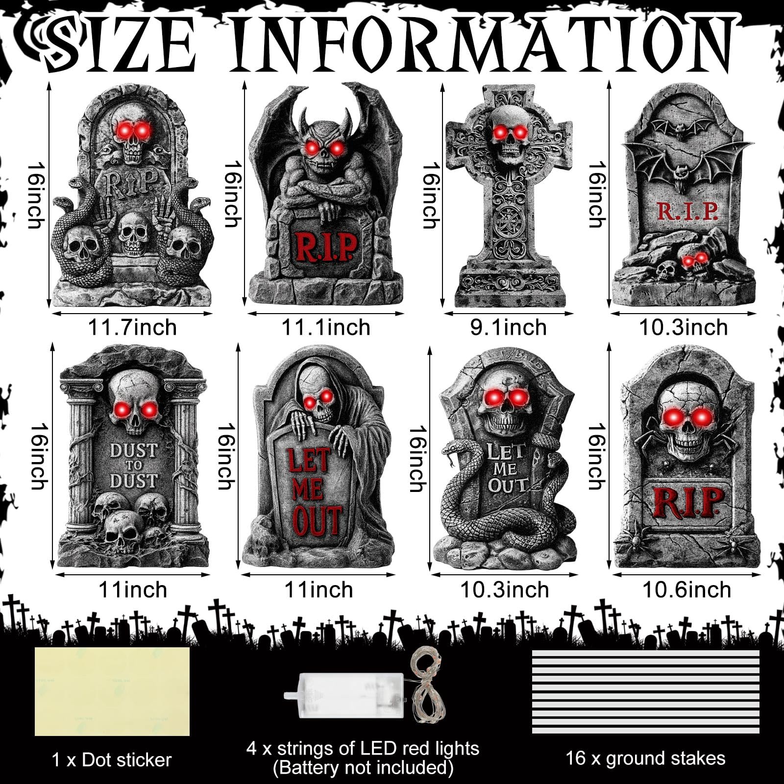 Memorywuu red LED eyes glowing on headstones for nighttime spookiness