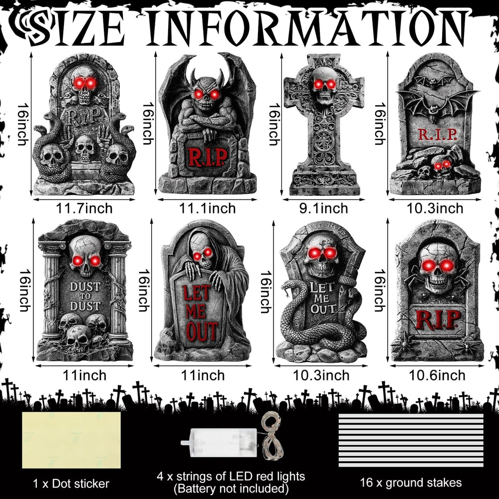 Memorywuu red LED eyes glowing on headstones for nighttime spookiness