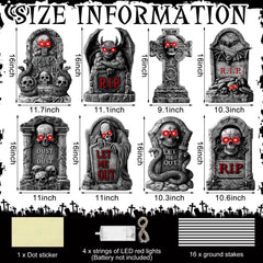 Memorywuu red LED eyes glowing on headstones for nighttime spookiness
