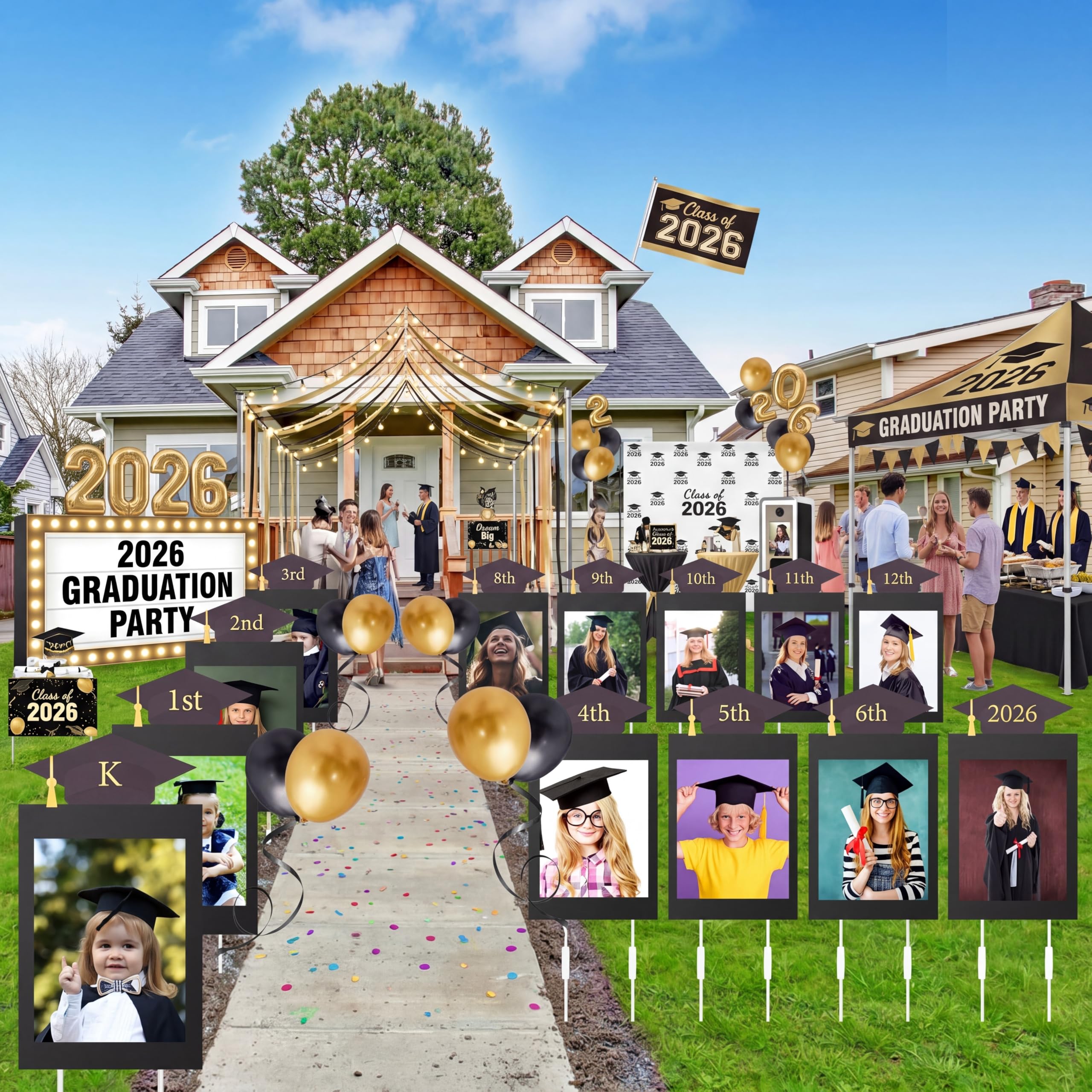 Memorywuu lifestyle driveway celebration with signs enhancing guest arrival