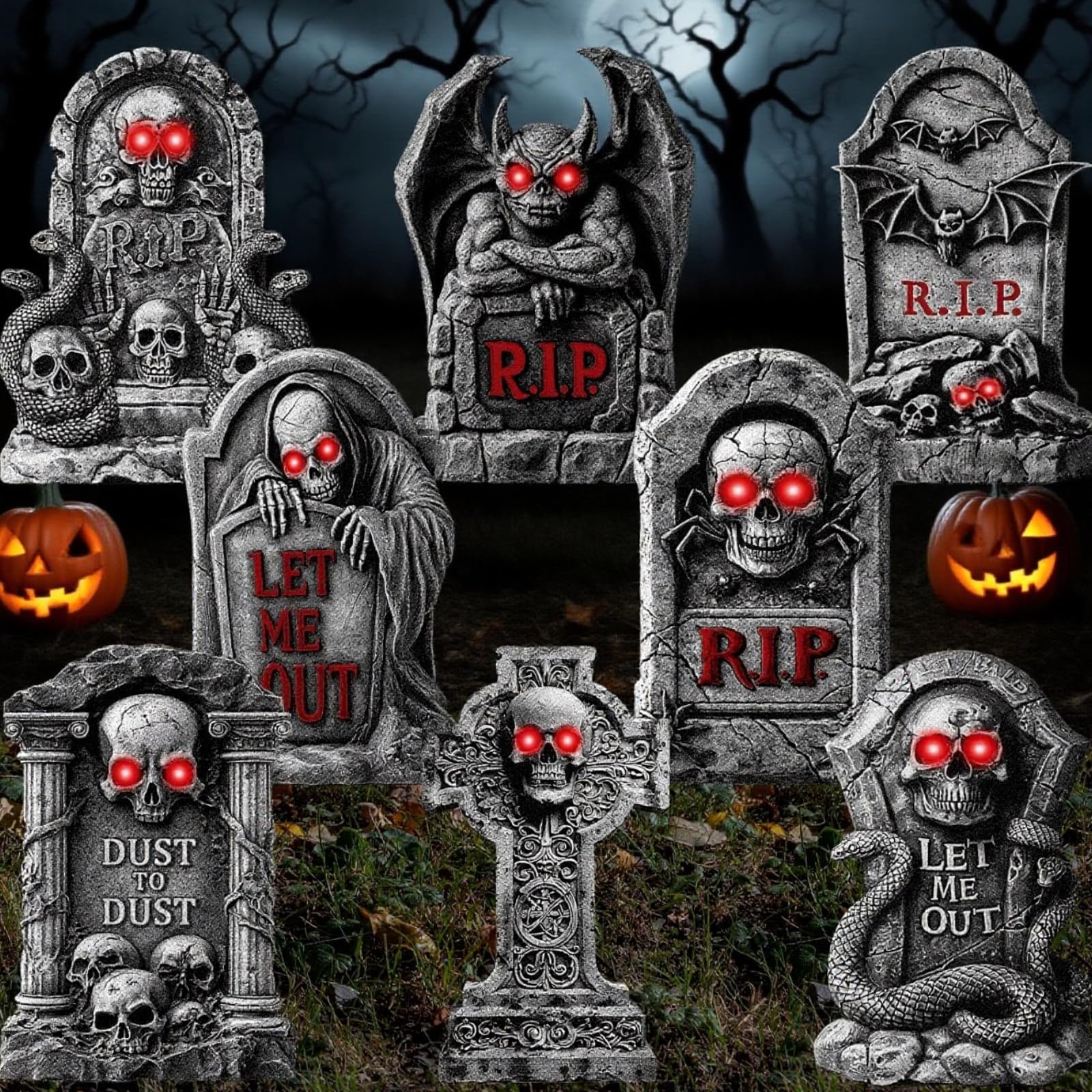 Memorywuu boxed set with eight tombstones LEDs stakes and adhesive dots