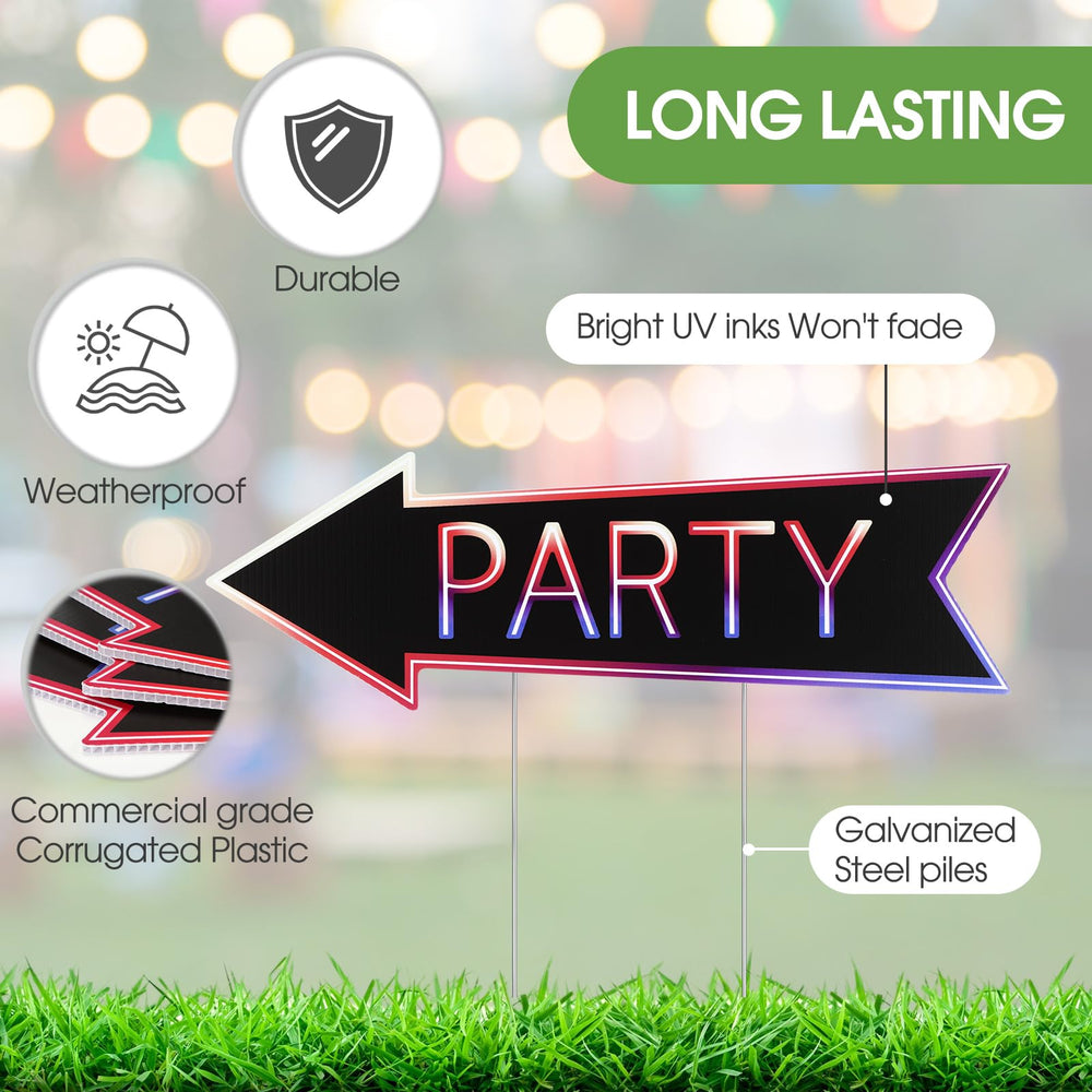 Memorywuu sign installed on lawn guiding guests with visible arrows