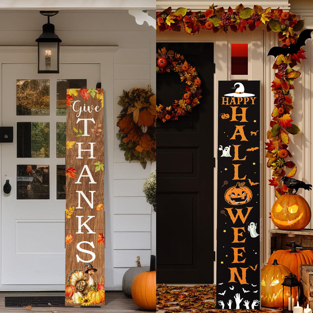 Memorywuu sign next to pumpkin demonstrating scale and visible porch impact