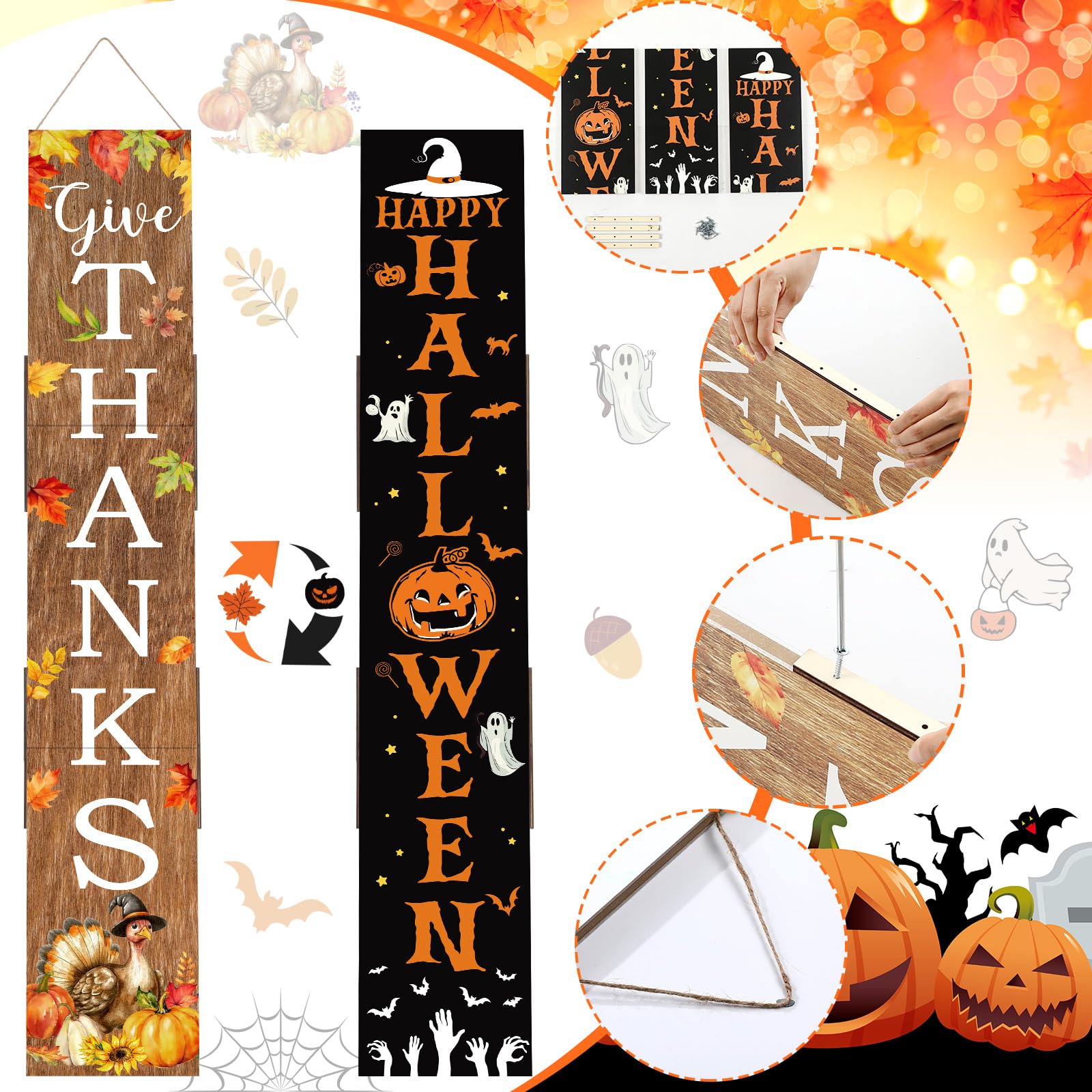 Memorywuu close-up of Thanksgiving side with pumpkins and leaves adding warm tone