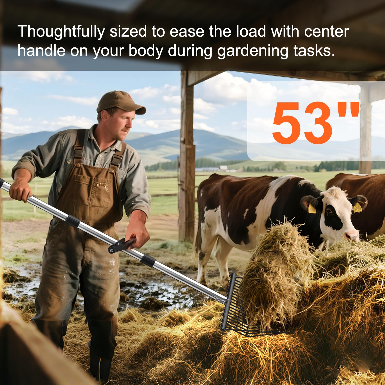 MENGBEI four detachable metal rods assembled showing adjustable 53-inch handle versatility