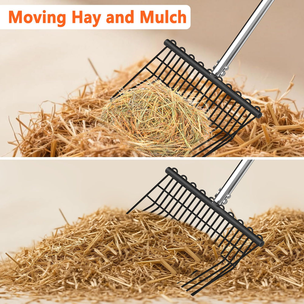 MENGBEI pitchfork turning compost in a pile demonstrating efficient material movement