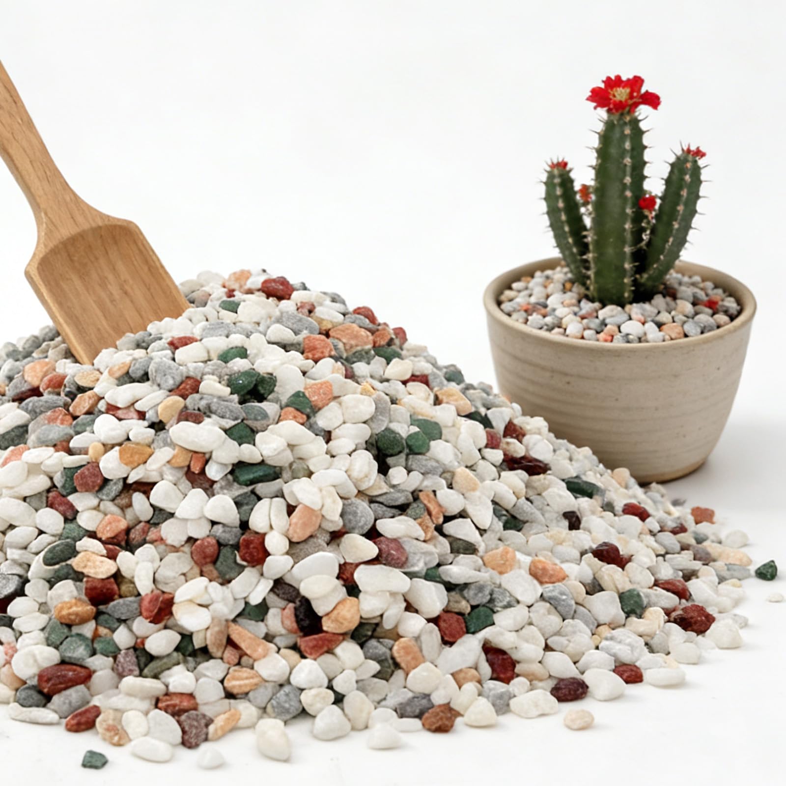 Mengdewei front bag showing product label and mixed pebble benefit