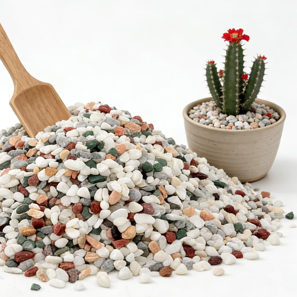 Mengdewei front bag showing product label and mixed pebble benefit