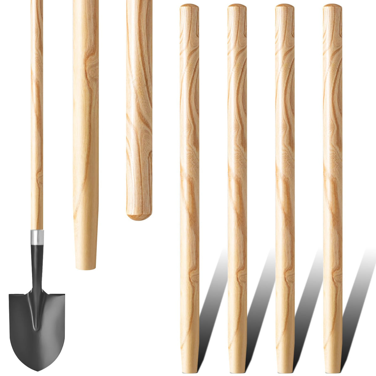 menkxi front view of four ash shovel handles showing ready-to-use pack and convenience