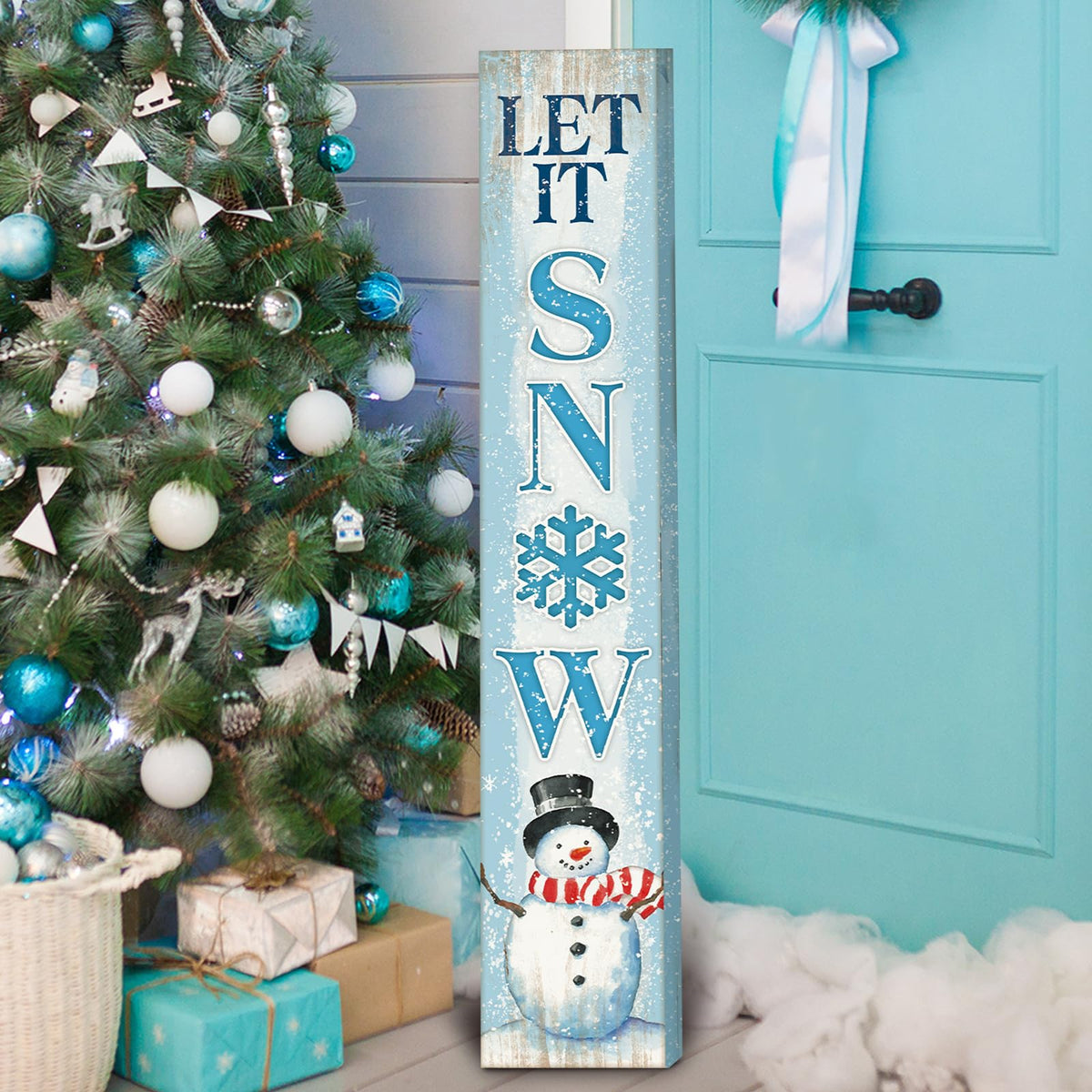 Menkxi front view snowman sign adding winter curb appeal