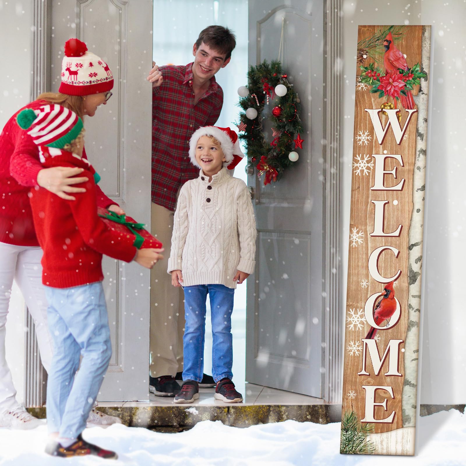 Menkxi hanging on porch rope showing easy installation and seasonal charm benefit