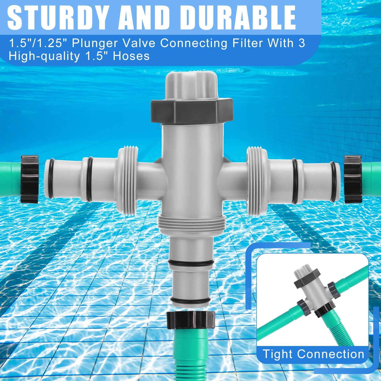 Menkxi three 59-inch replacement hoses laid out showing flexible length for pool setups