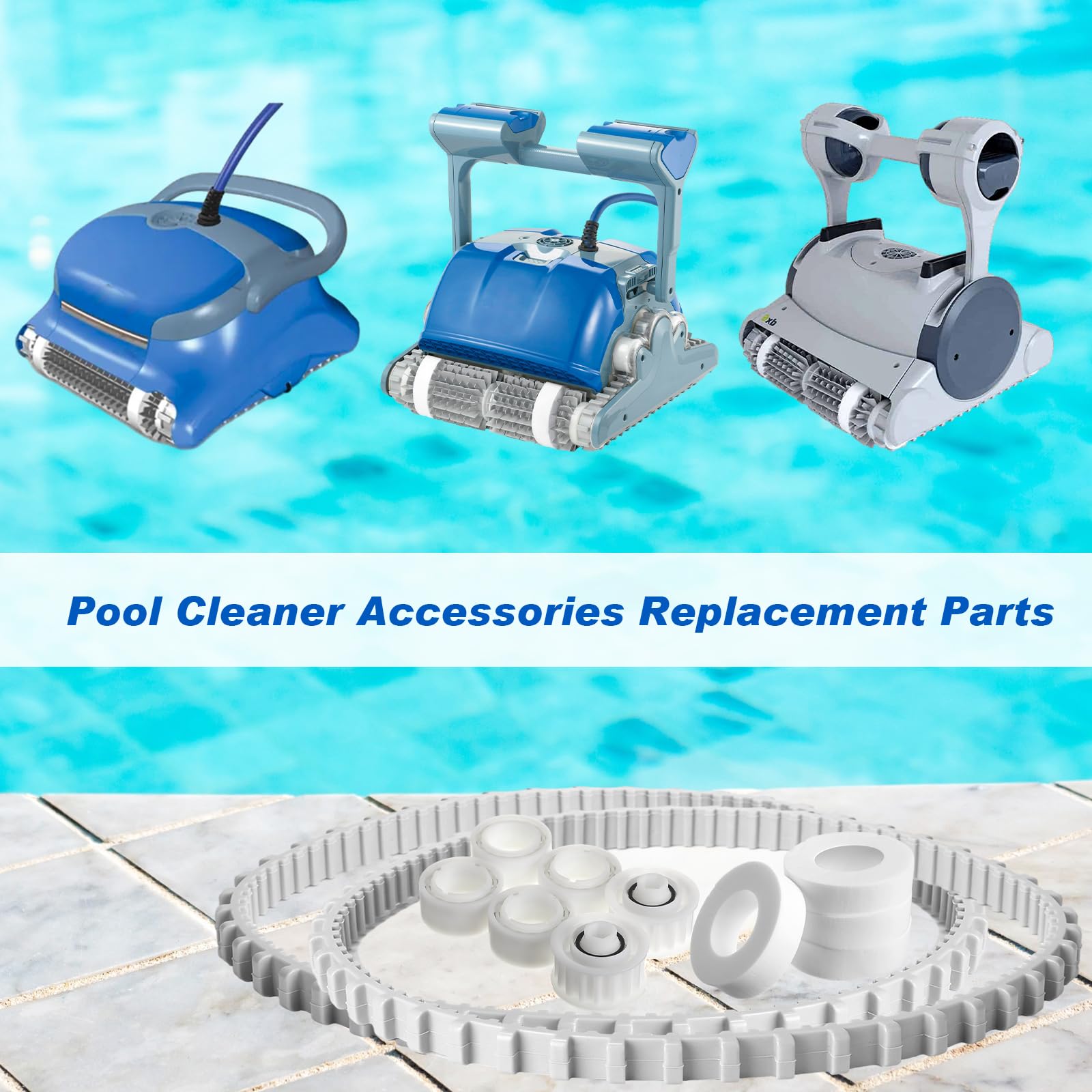 Menkxi parts installed in pool cleaner in pool demonstrating improved movement