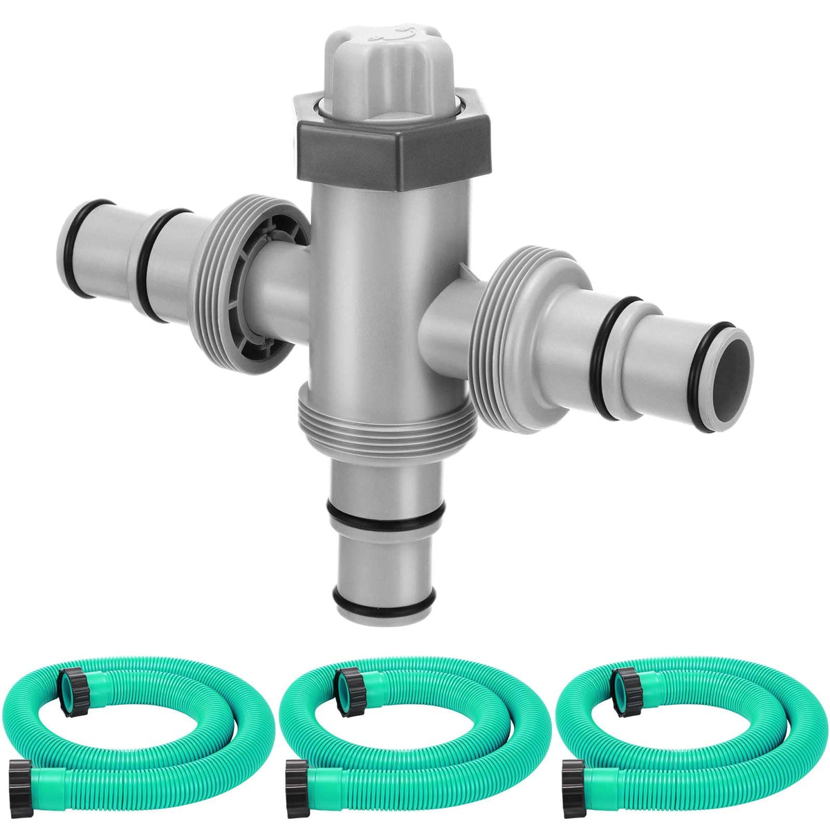 Menkxi split valve front view showing dual outlets and threaded collar for easy control