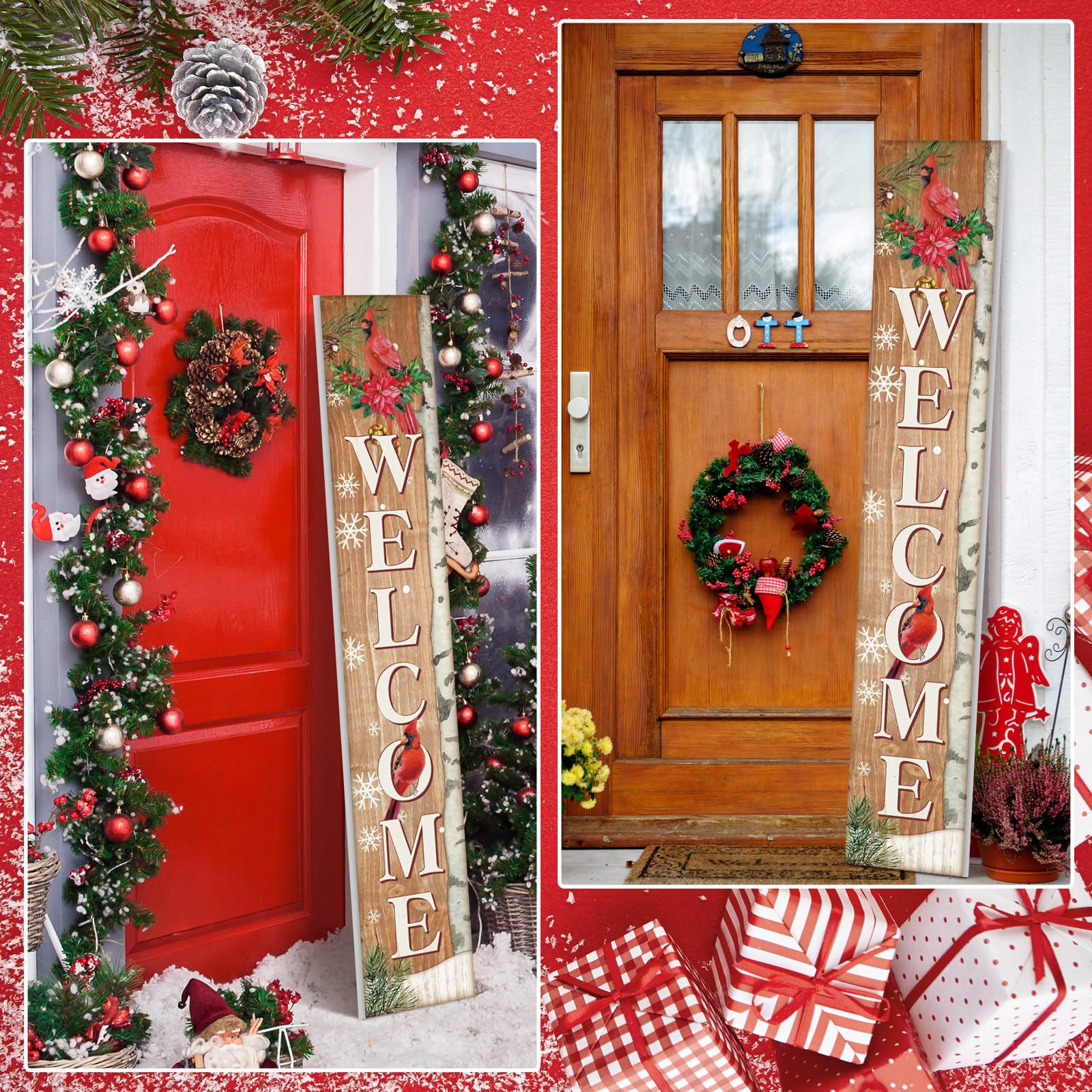 Menkxi standing by front door showing scale and warm holiday welcome benefit