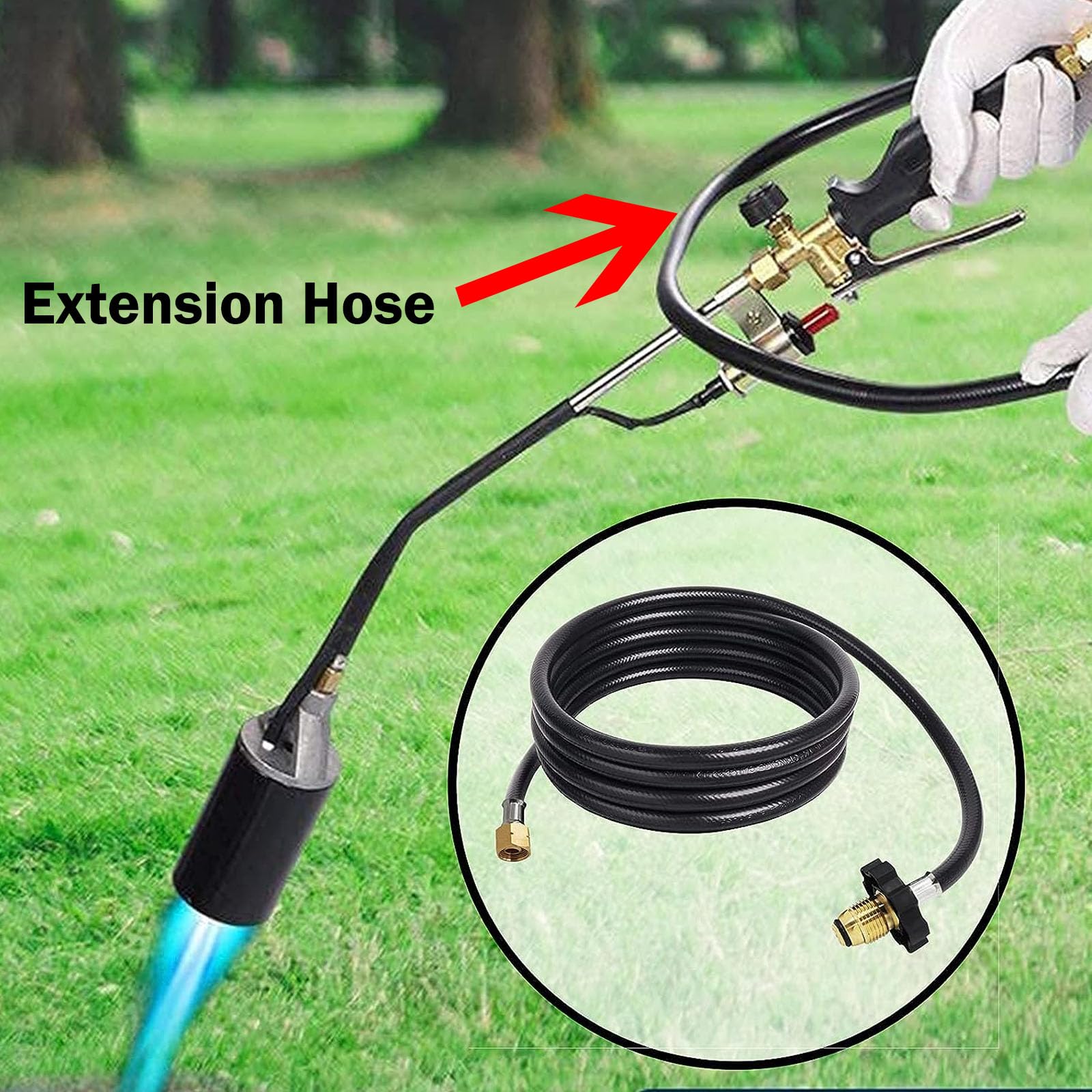 MENSI full 12 foot hose laid out to show flexible reach and durability