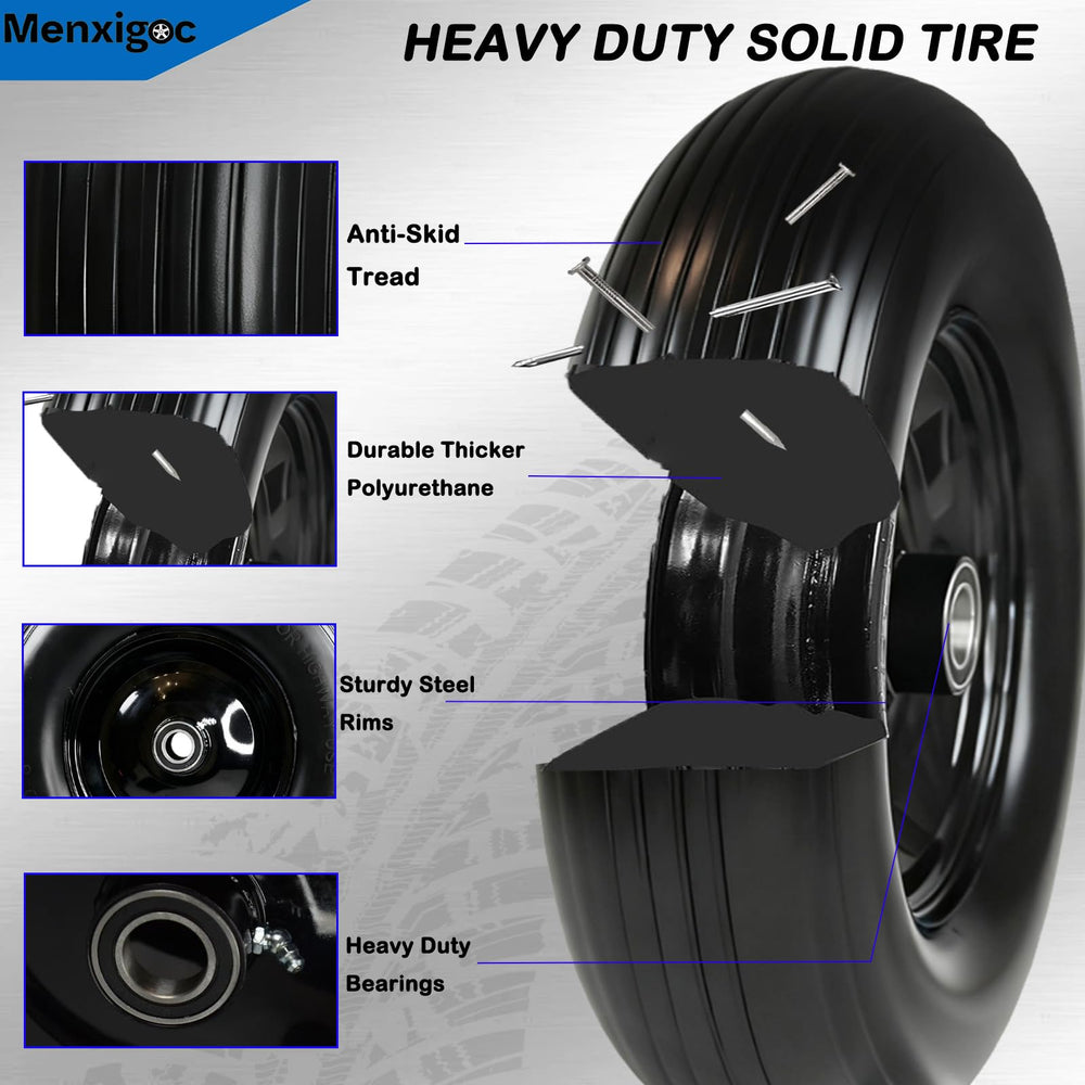 menxigoc wheel installed on wheelbarrow in garden for reliable outdoor use