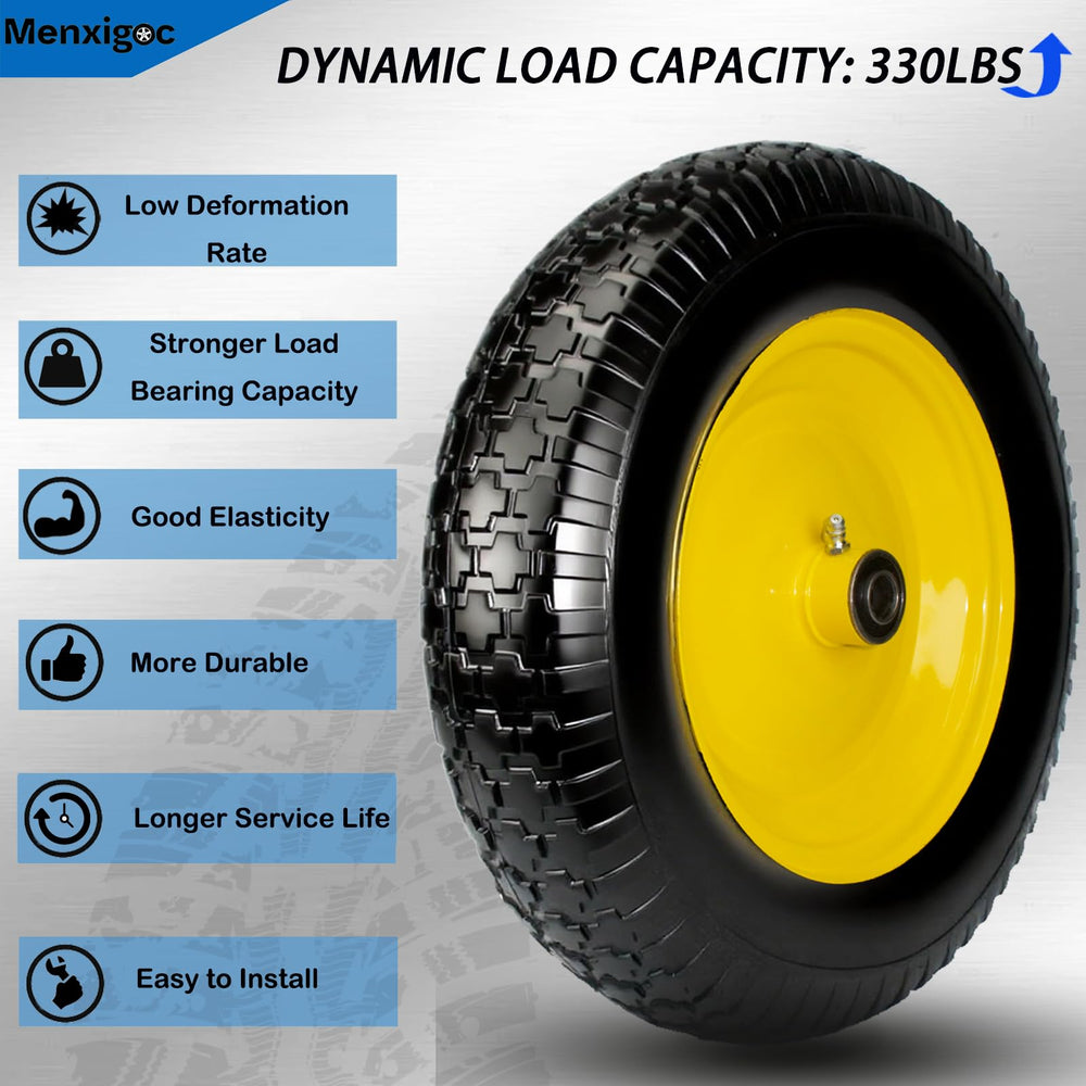 menxigoc wheel installed on a wheelbarrow demonstrating ready-to-use durability