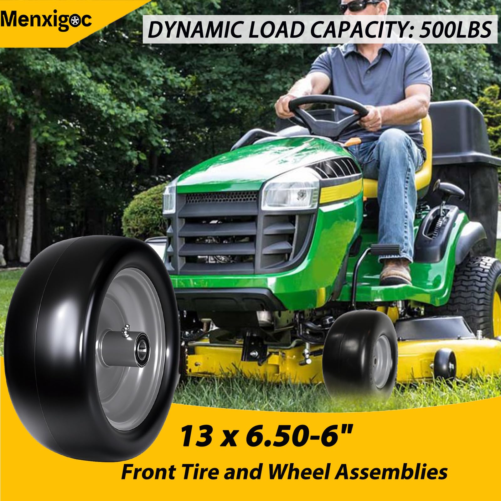 menxigoc lifestyle scene of lawn mower in use showing reliable maintenance-free wheel