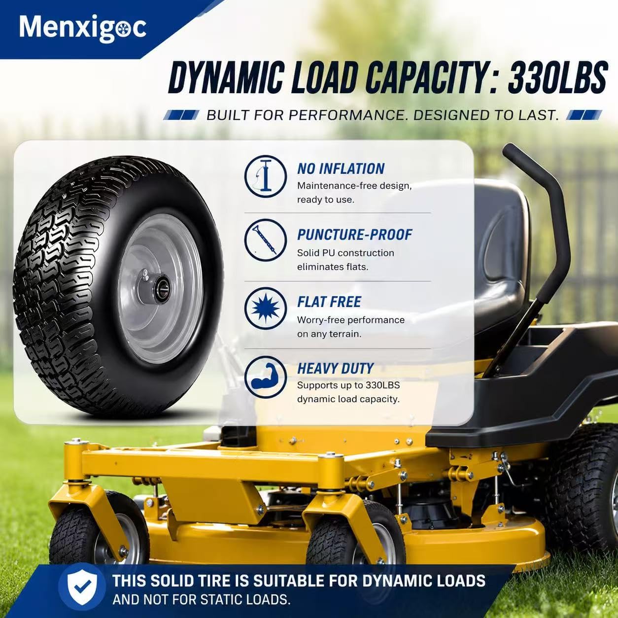 menxigoc wheel installed on garden cart illustrating maintenance-free operation
