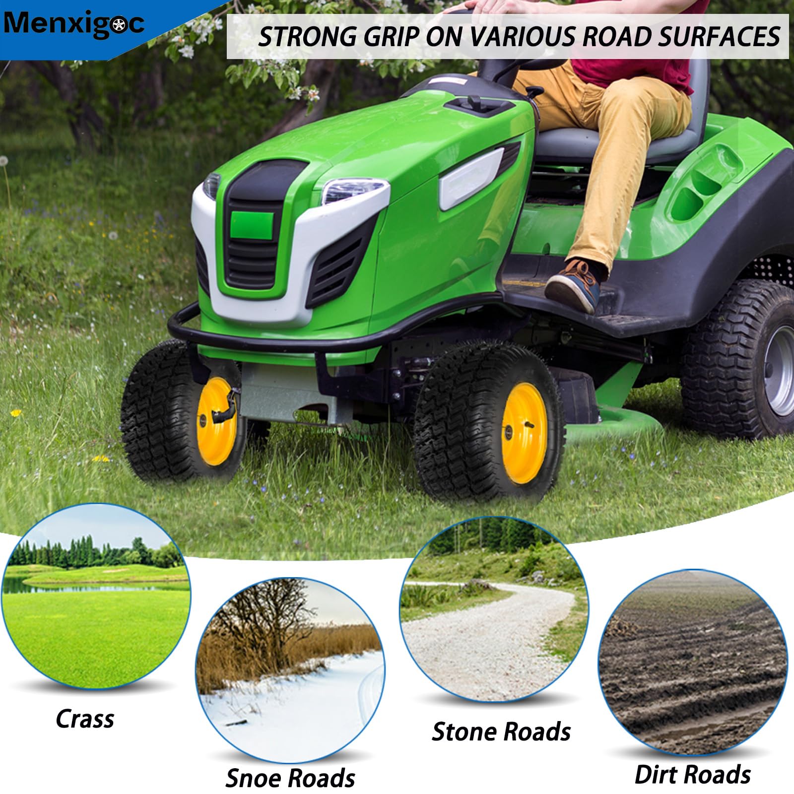 menxigoc mower in yard with new wheels for smoother, safer mowing