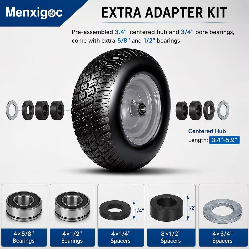 menxigoc wheel mounted on zero-turn mower demonstrating puncture-free use