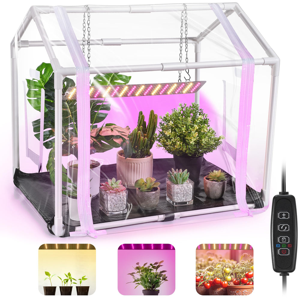 Meonum front view showing compact greenhouse protecting plants and saving space