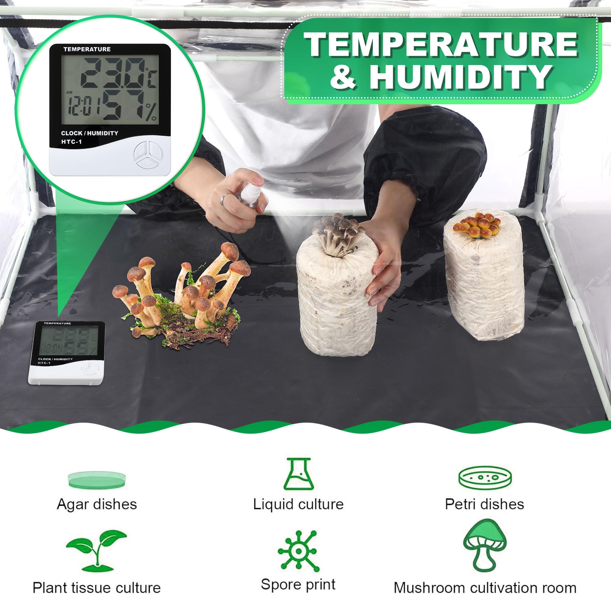 Meonum digital hygrometer and two squeeze bottles for easy humidity control